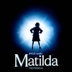 A black poster with a silhouette of a girl with hands on hips backlit by a white/blue light, title of the musical is at the bottom